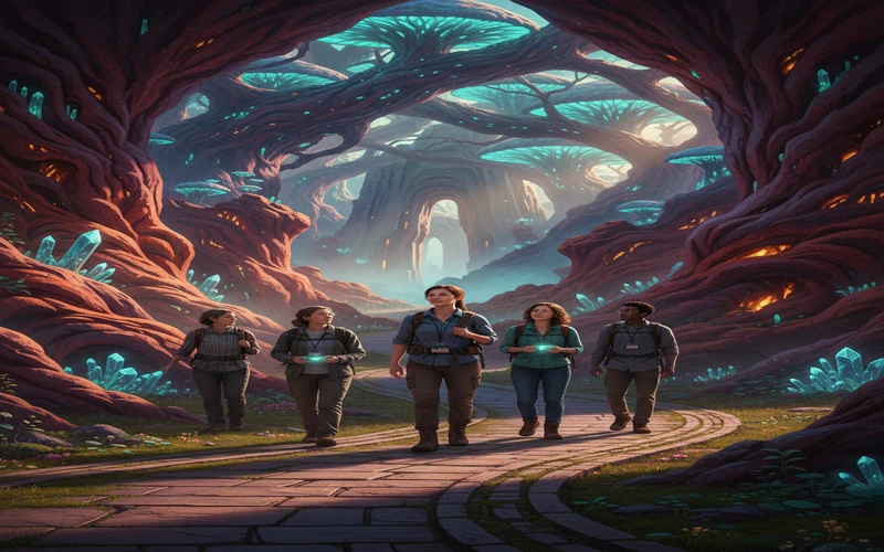 Tour guide leading small group through Hollywood Boulevard